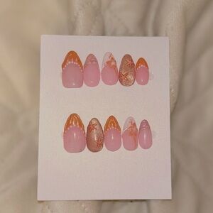 Elegant Press-On Nails - Pink and Orange